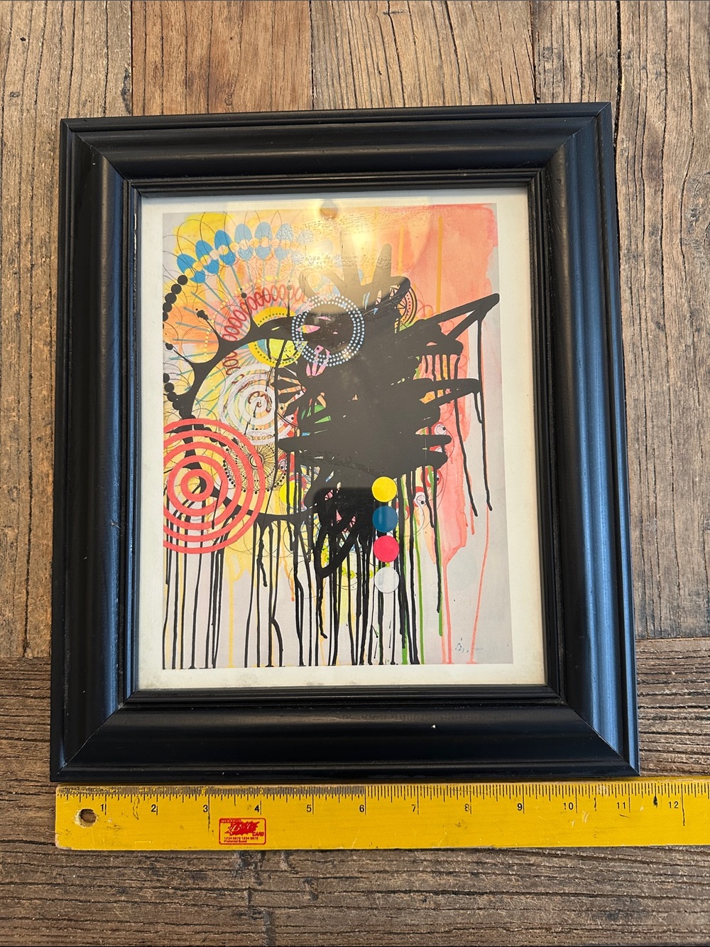 Abstract Drip Art Print in Black Wood Frame - Multicolor
